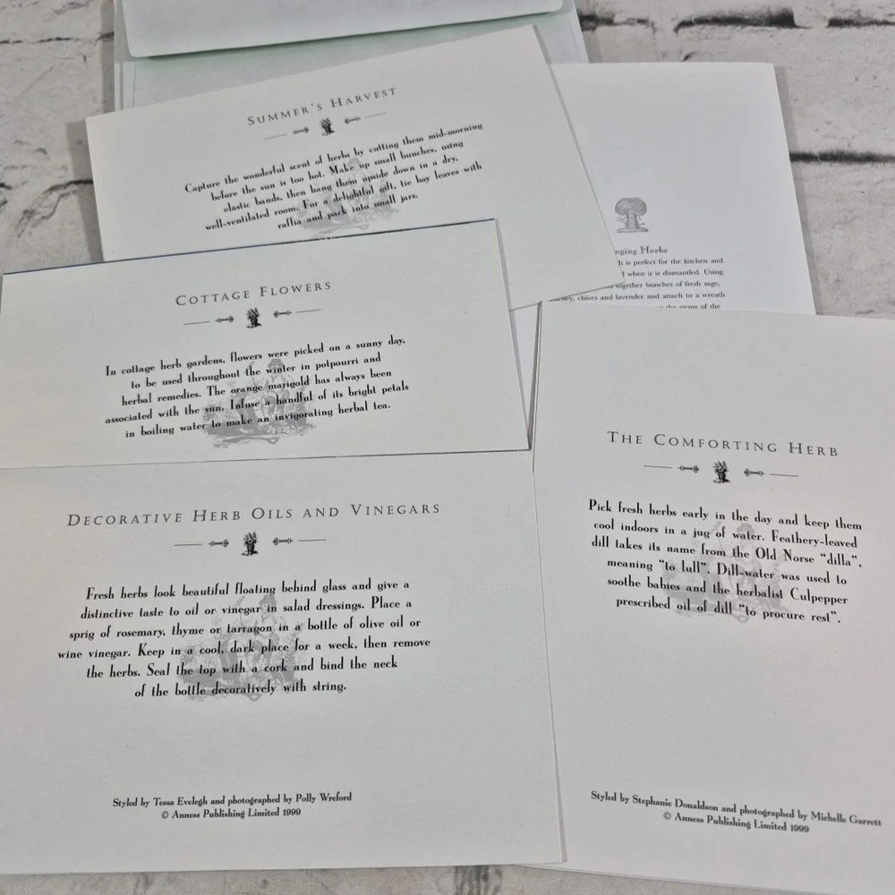Rustic Living Botanical Herb Themed Note Cards Lot Of 5 Glossy Blank Inside
